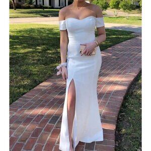 DRESS THE POPULATION Logan Off the Shoulder Evening Dress in Off White X-Small